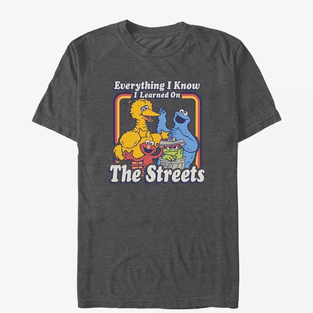 Sesame Street Everything I Know I Learned On The Streets T-Shirt Gray 3XL New